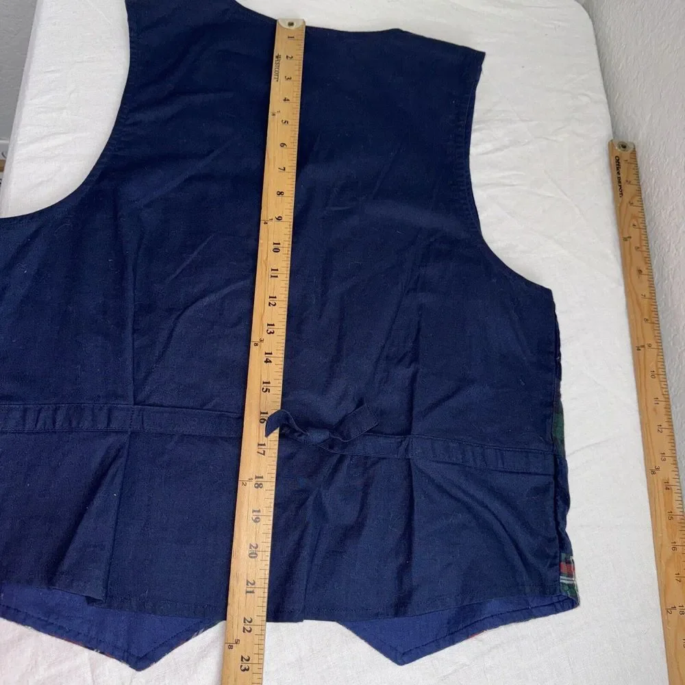 Vintage Casey & Max Christmas Vest Medium Snowman Plaid Blue velvet‎ Embroidered